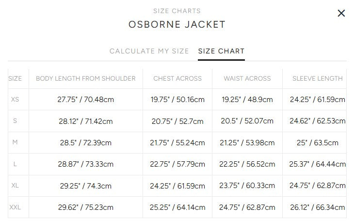 Product size guide