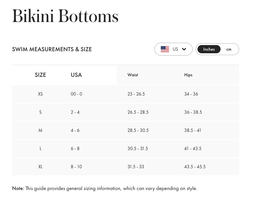 Product size guide