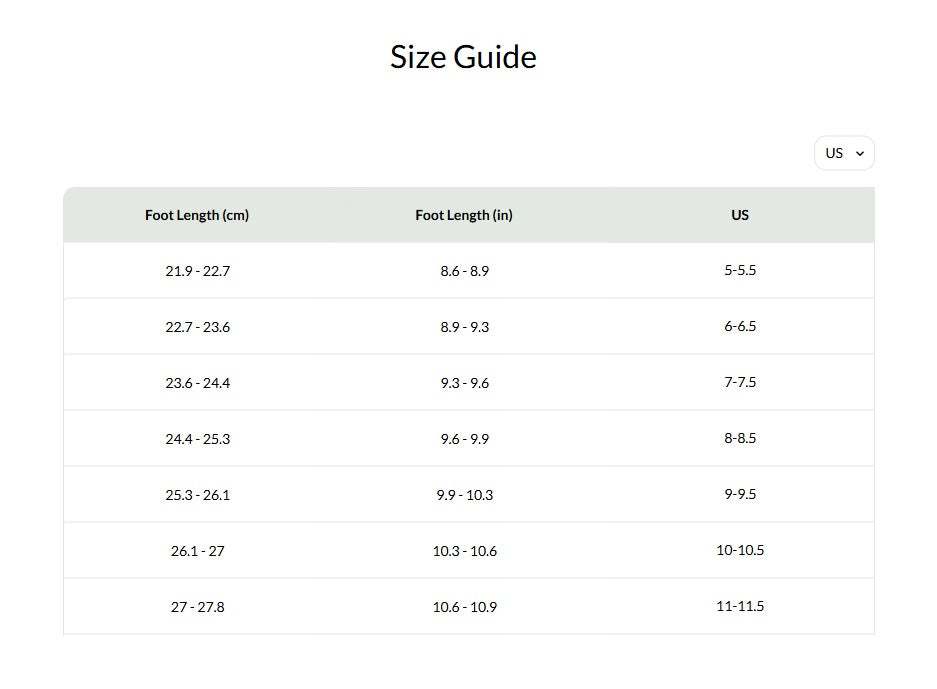 Product size guide