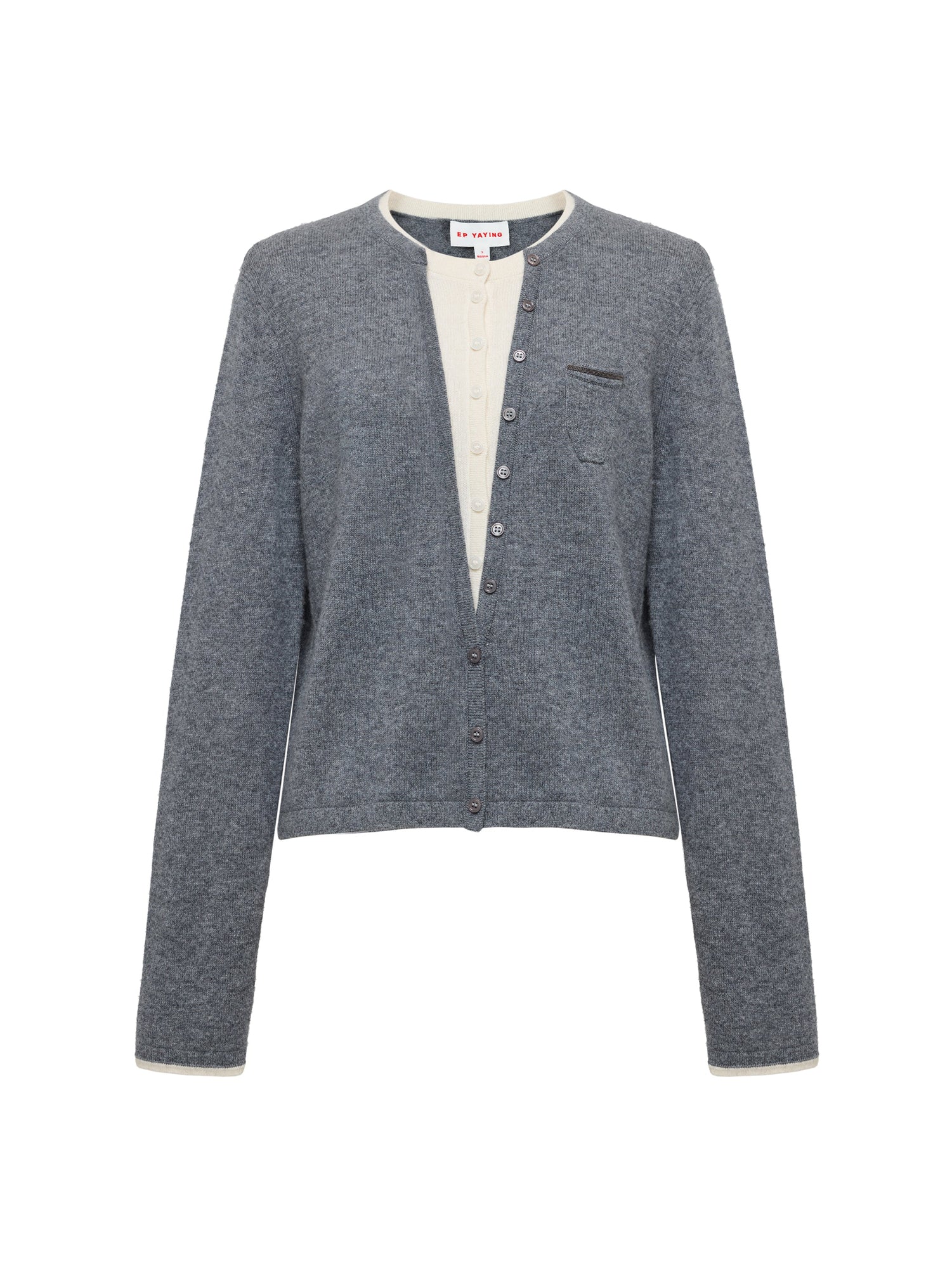 Layered Collar Soft Wool Cashmere Old Money Style Sweater | Grey
