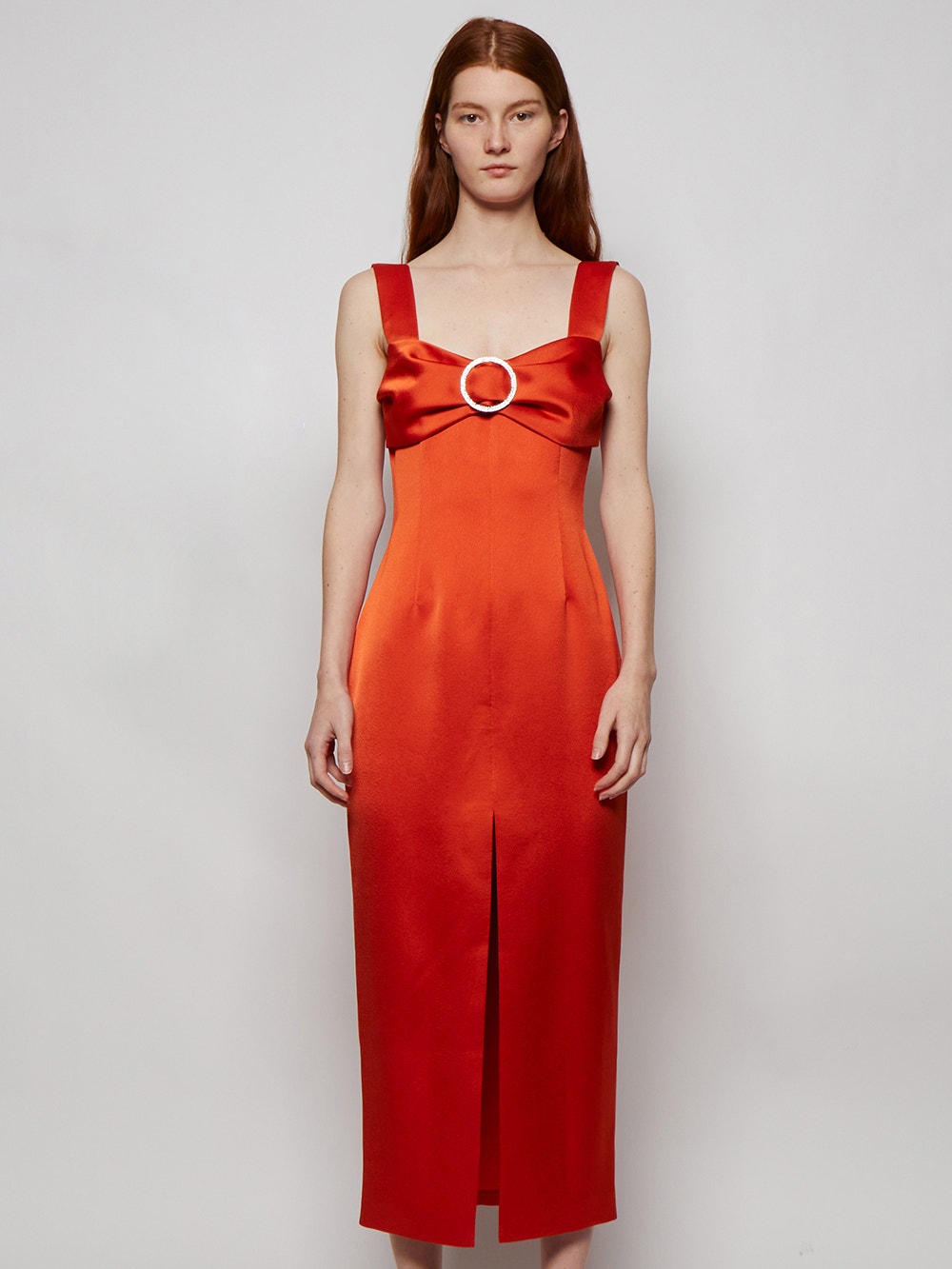 Women | RASARIO | Buckled And Draped Satin Midi Dress | Orange