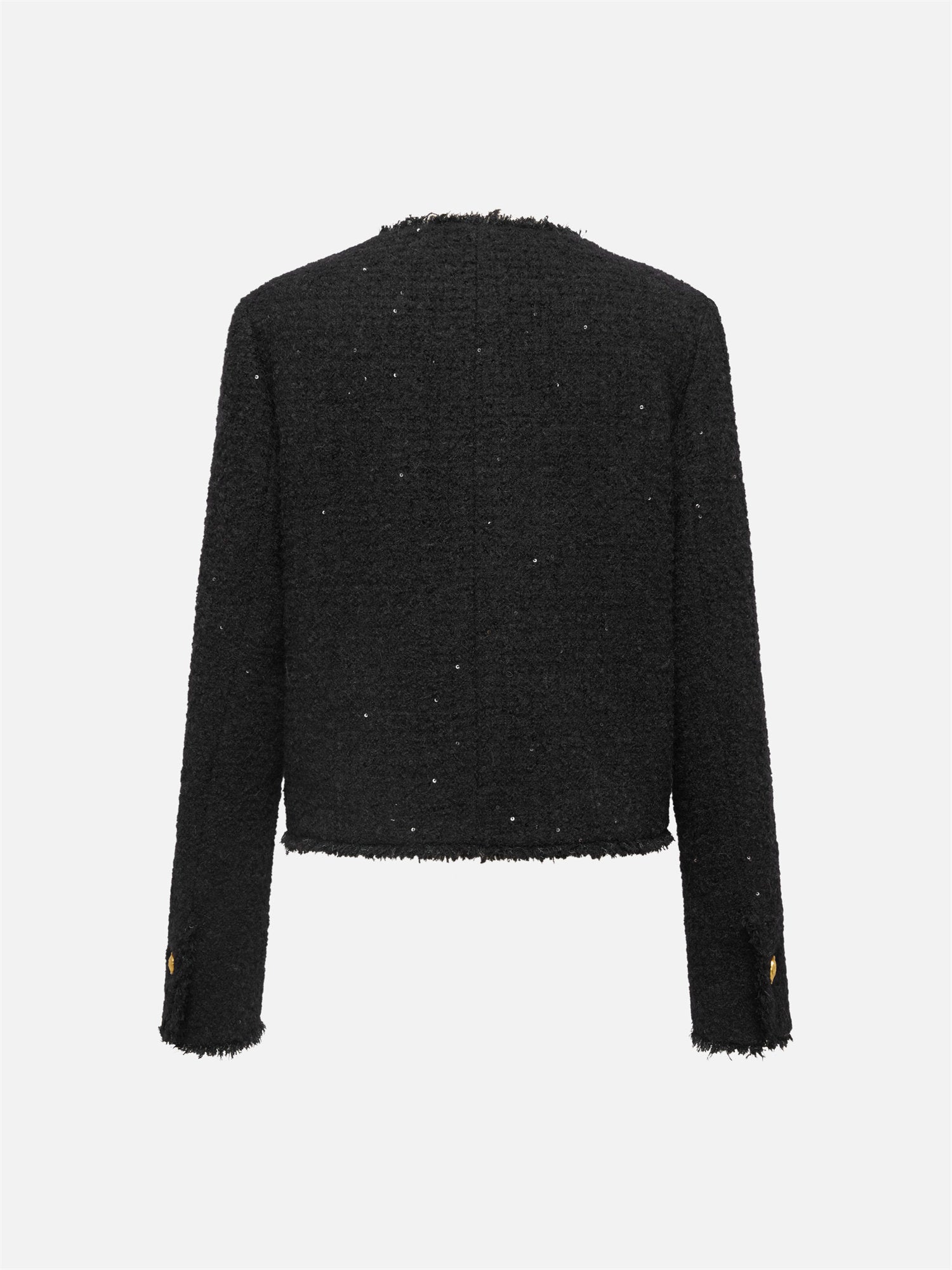 Sequin Tweed Straight Short Boxy Coat | Black