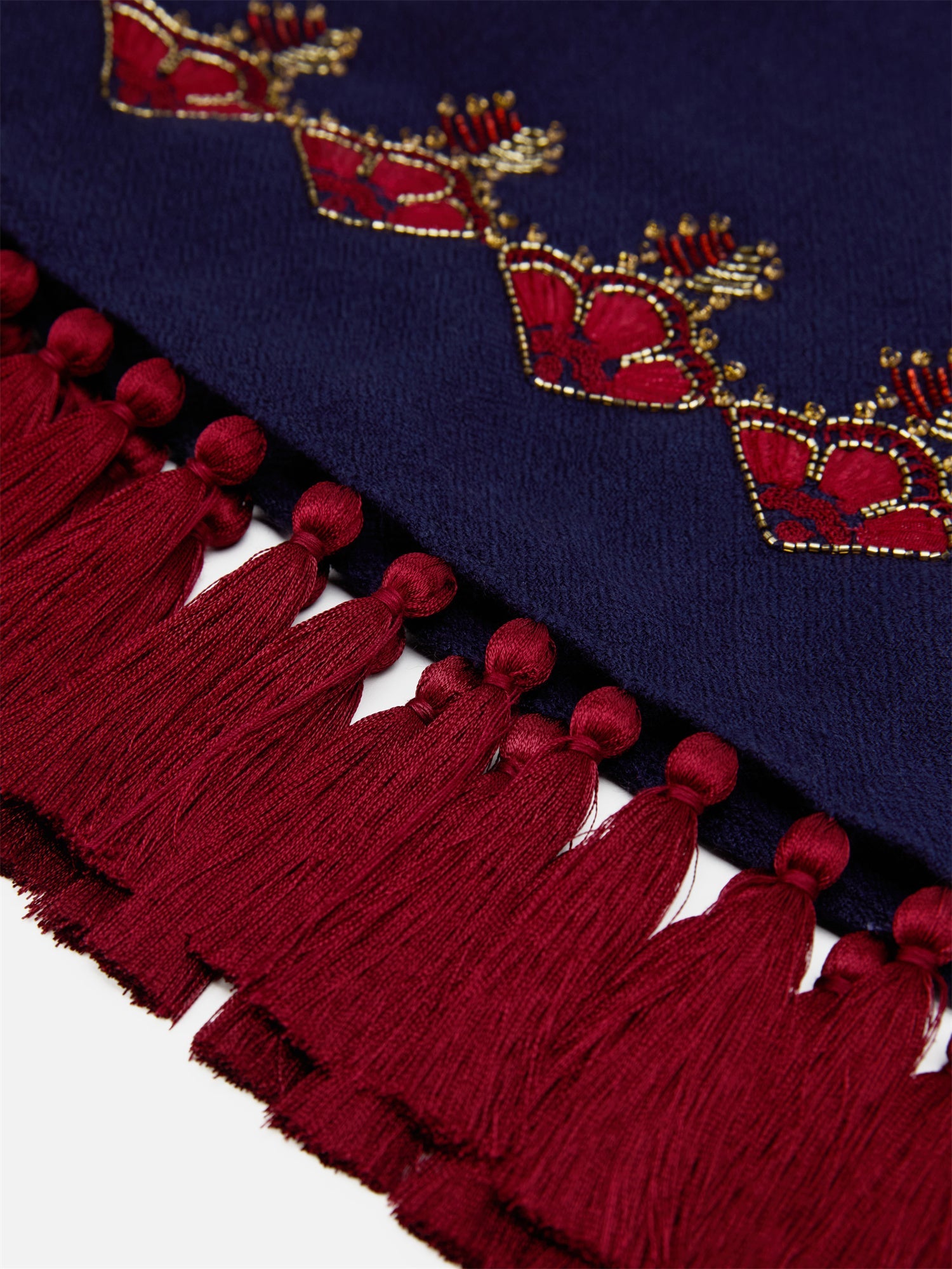 Imported Embroidered Beaded Scarf Shawl | Navy