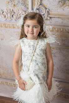 Girl | Olivia Feather Dress | White x Baby Blue