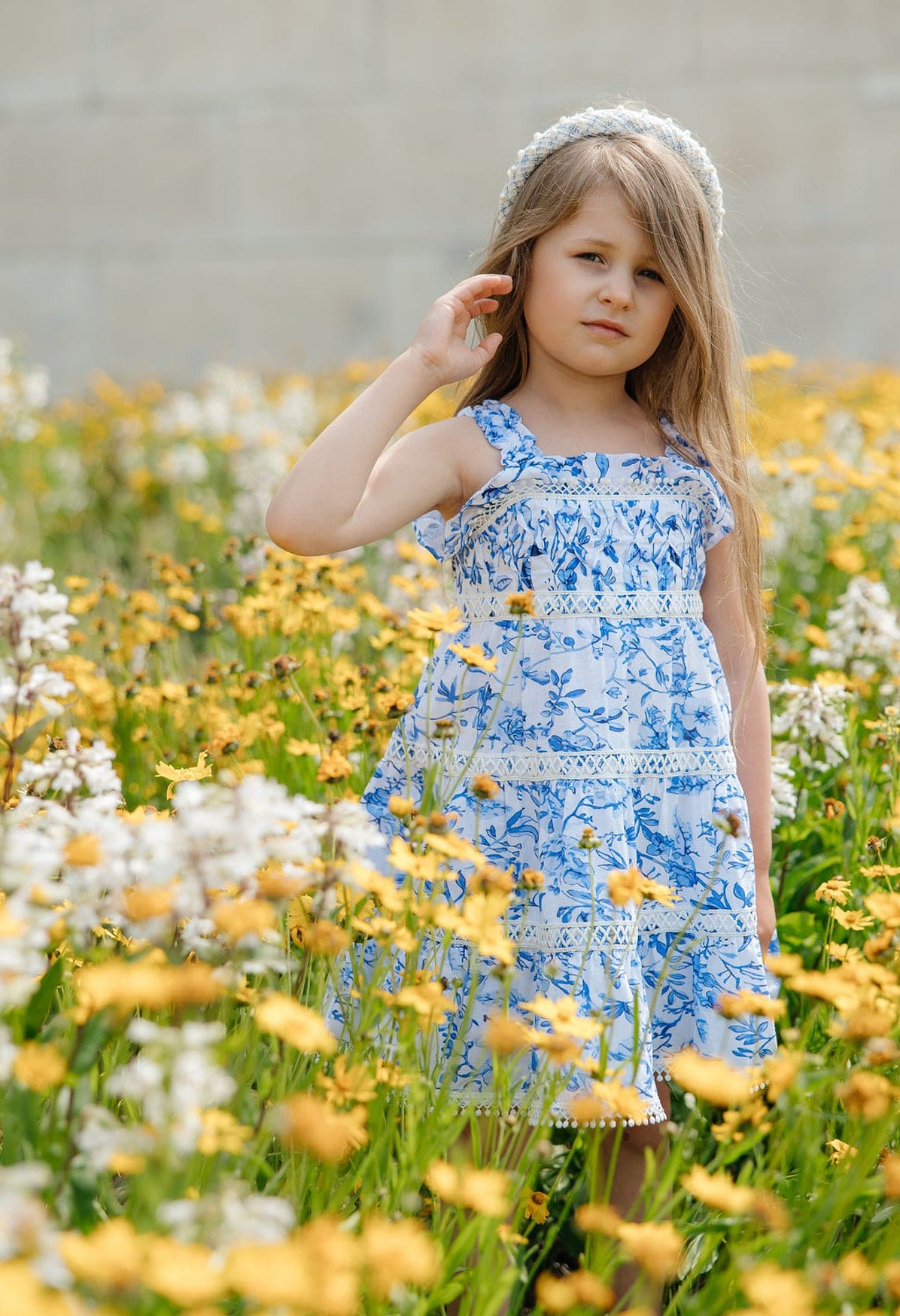 Girl | Jaylin and Linen Sleeveless Summer Dress | Blue x White