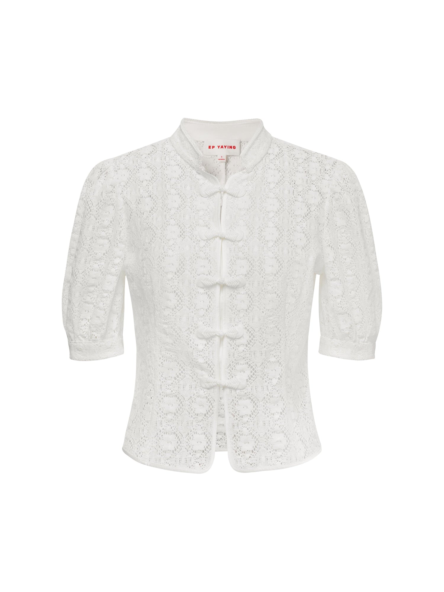 Cotton Lace Openwork Stand Collar Top | White