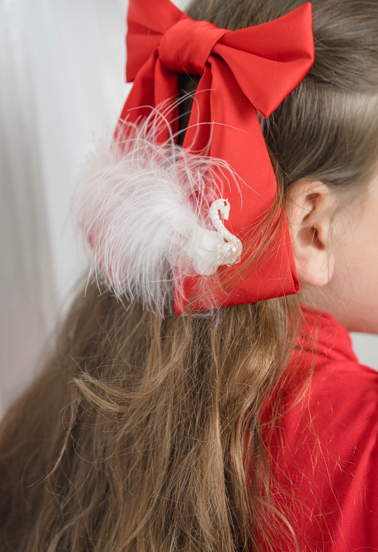 Girl | Anise Satin Embroidered Hair Bows | Red