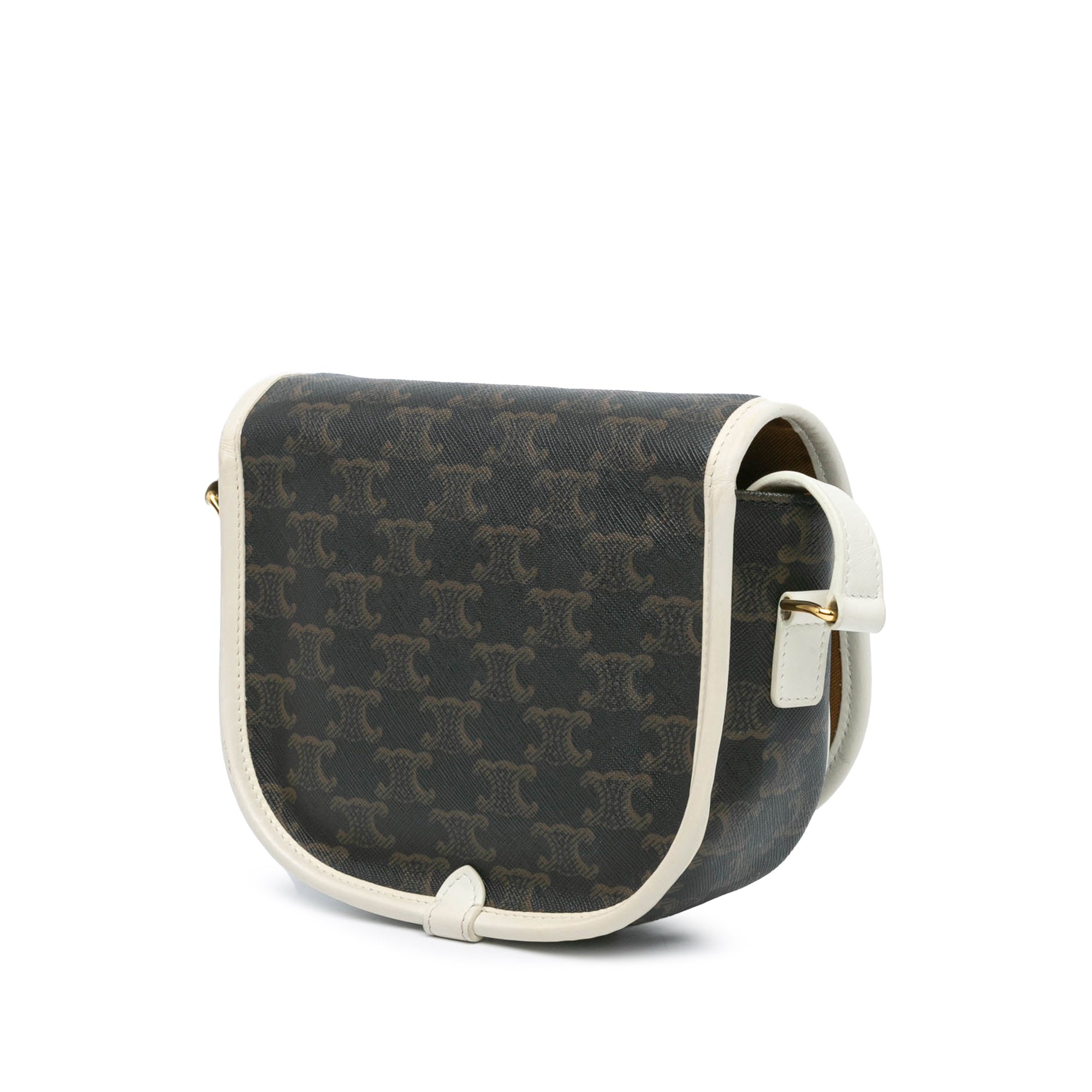 Celine | Pre-Owned Medium Triomphe Coated Canvas Folco Crossbody - II | White/Dark Brown