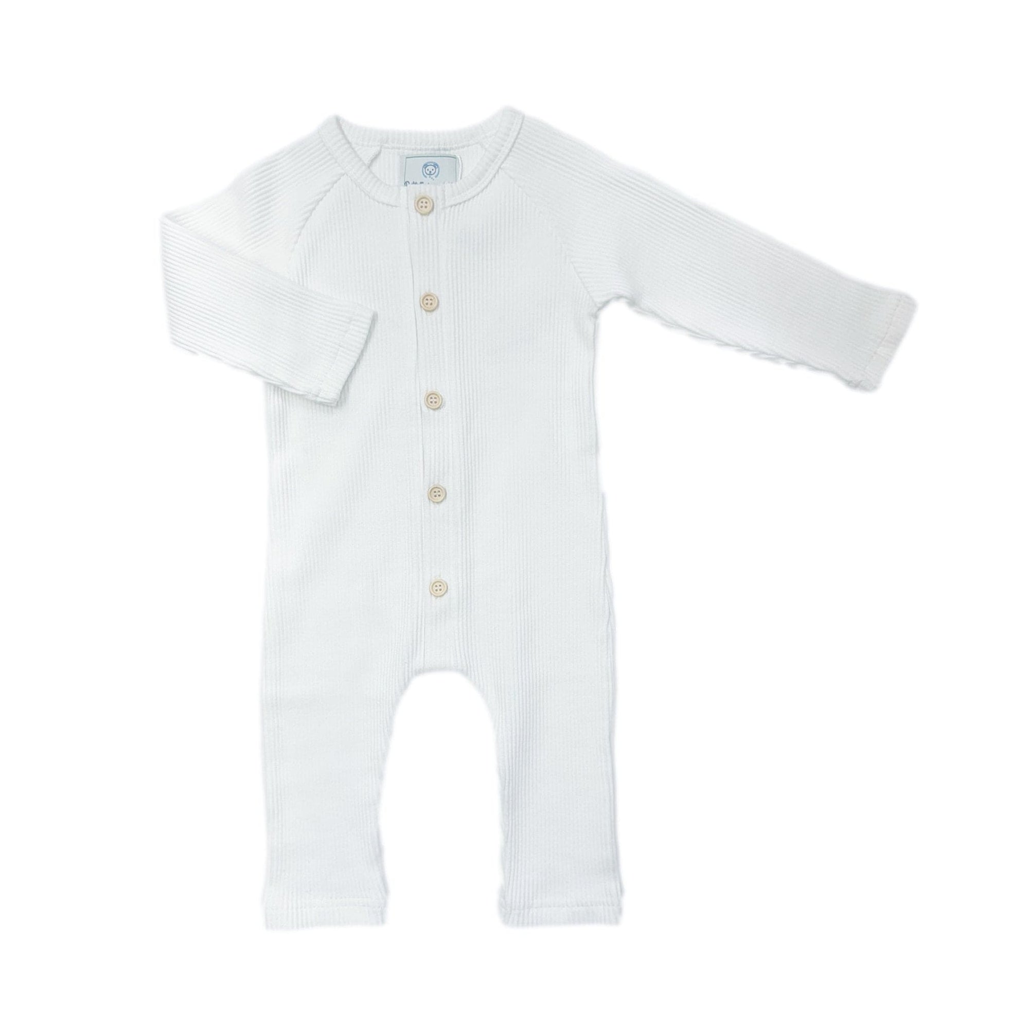 Unisex | Ribbed Cotton Playsuit | White