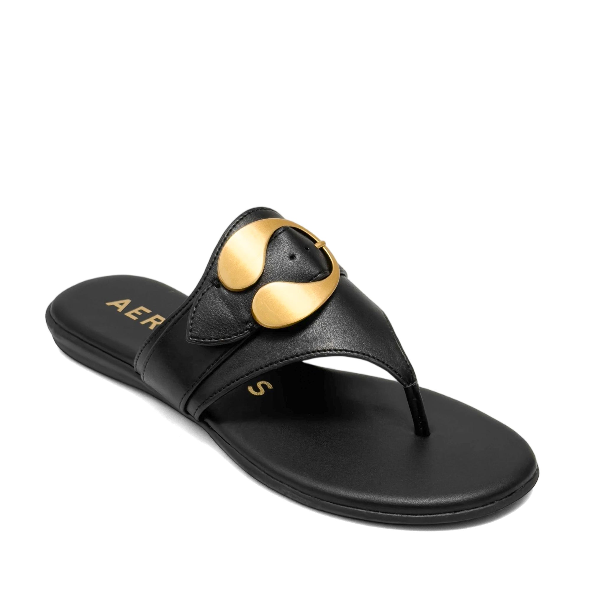 Glam Sandal Flat | Black Faux Nappa