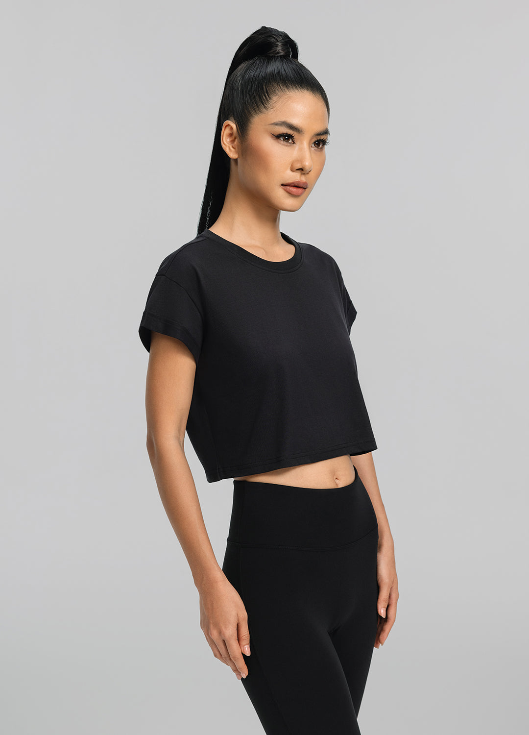 Cropped Cotton T-Shirt | Black