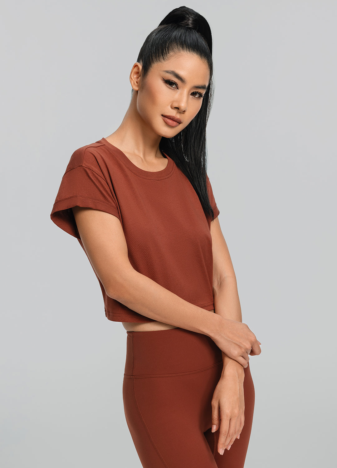 Cropped Cotton T-Shirt | Rust Brown
