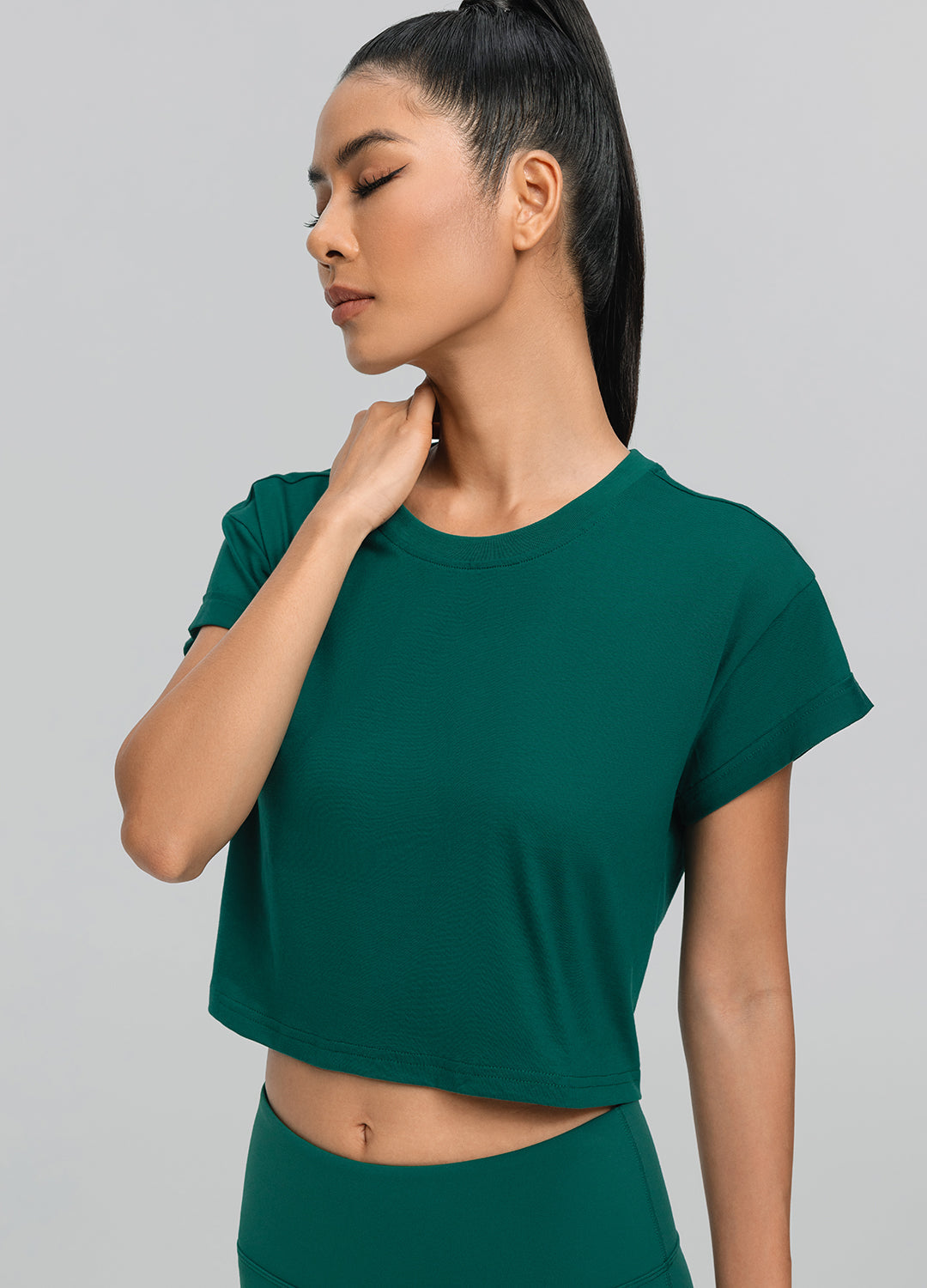 Cropped Cotton T-Shirt | Dark Moss