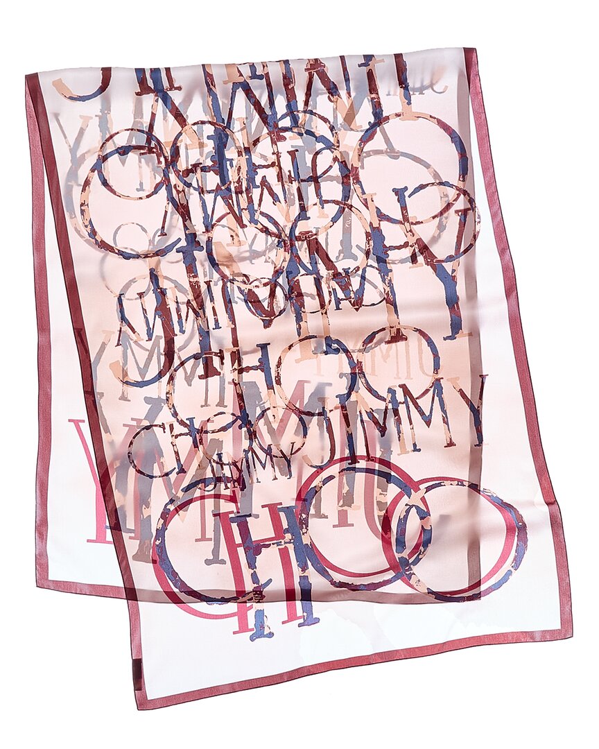 Jimmy Choo | Womens | Logo Silk Scarf | Pink/Maroon Multi