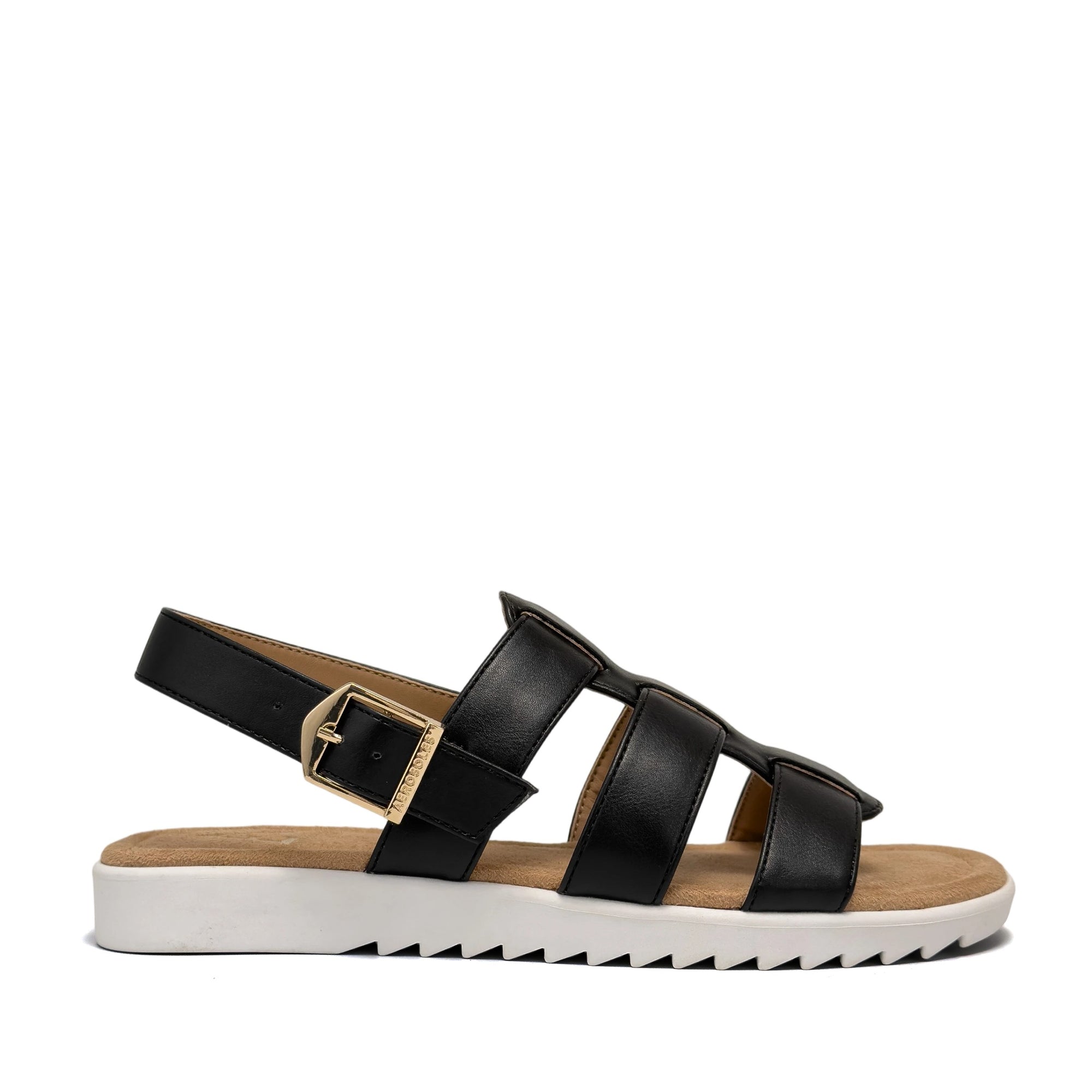 Jara Sandal Flat | Black Faux Nappa