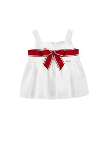 Girls | Seersucker Top With Maxi Bow | White/Red