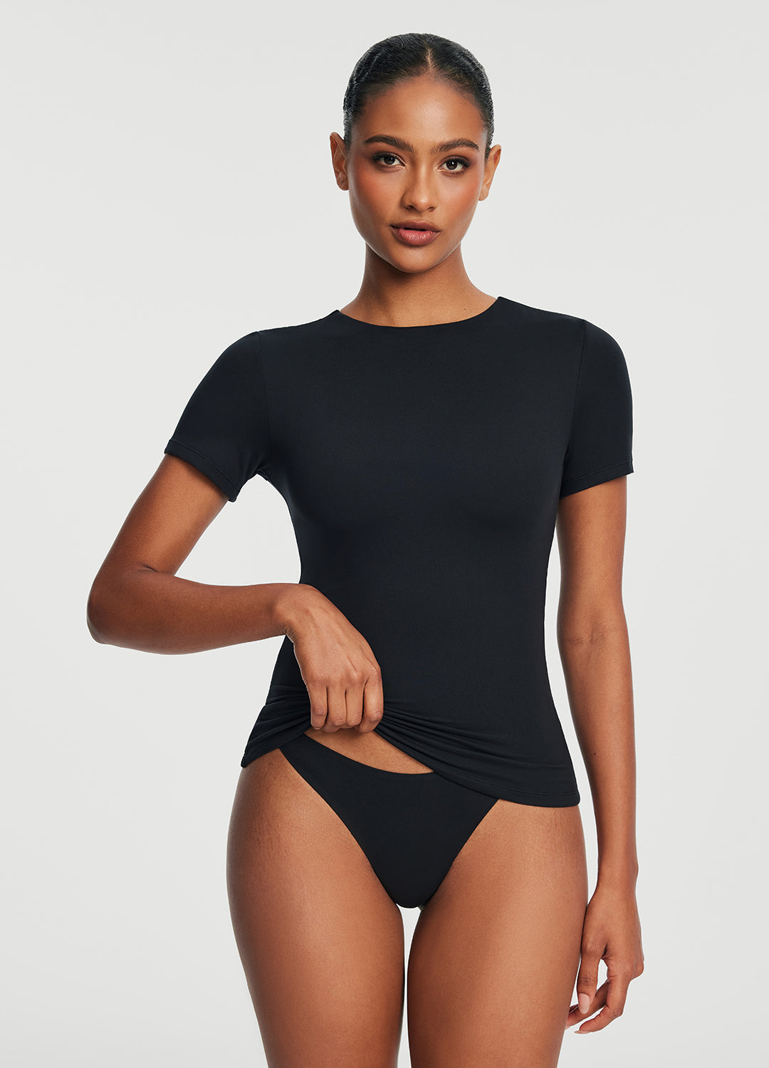 Short Sleeve Crew Neck Top | Black