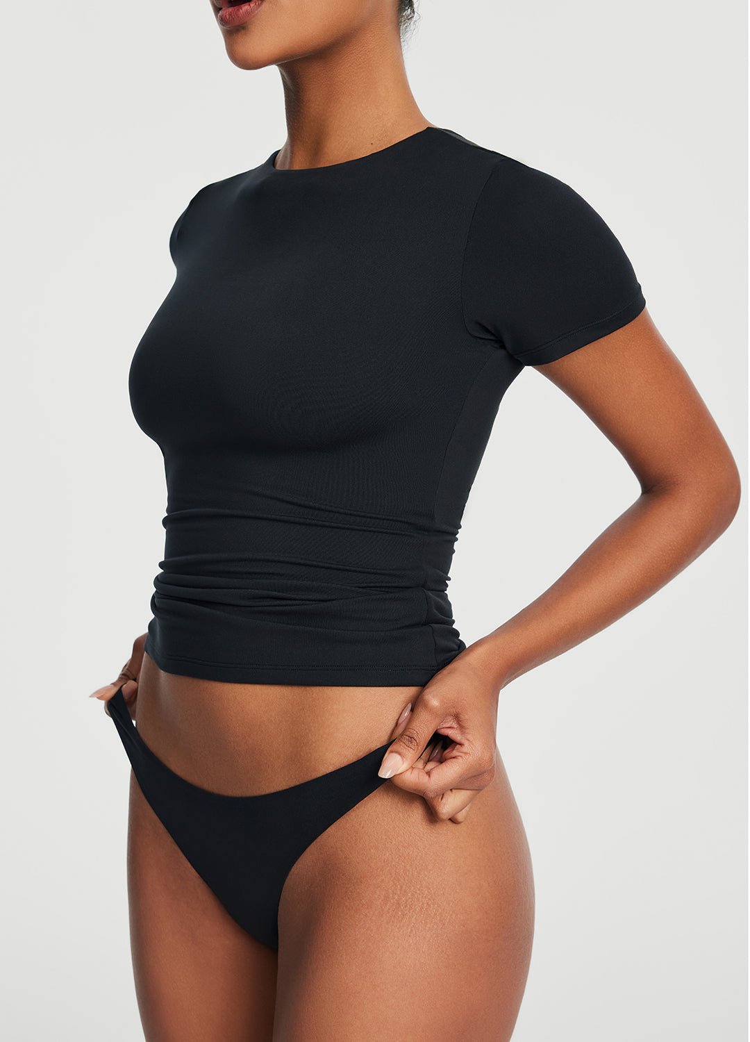 Short Sleeve Crew Neck Top | Black