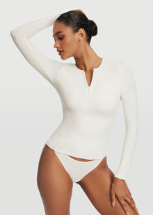 Quarter Zip Long Sleeve Top | White