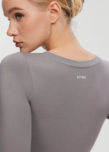 V-Neck Long Sleeve Top | Cool Gray