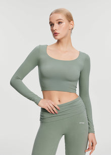 Cropped Round Neck Top | Sage Green