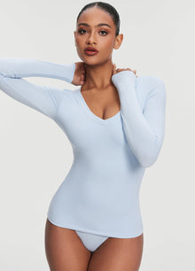 V-Neck Long Sleeve Top | Sky Blue