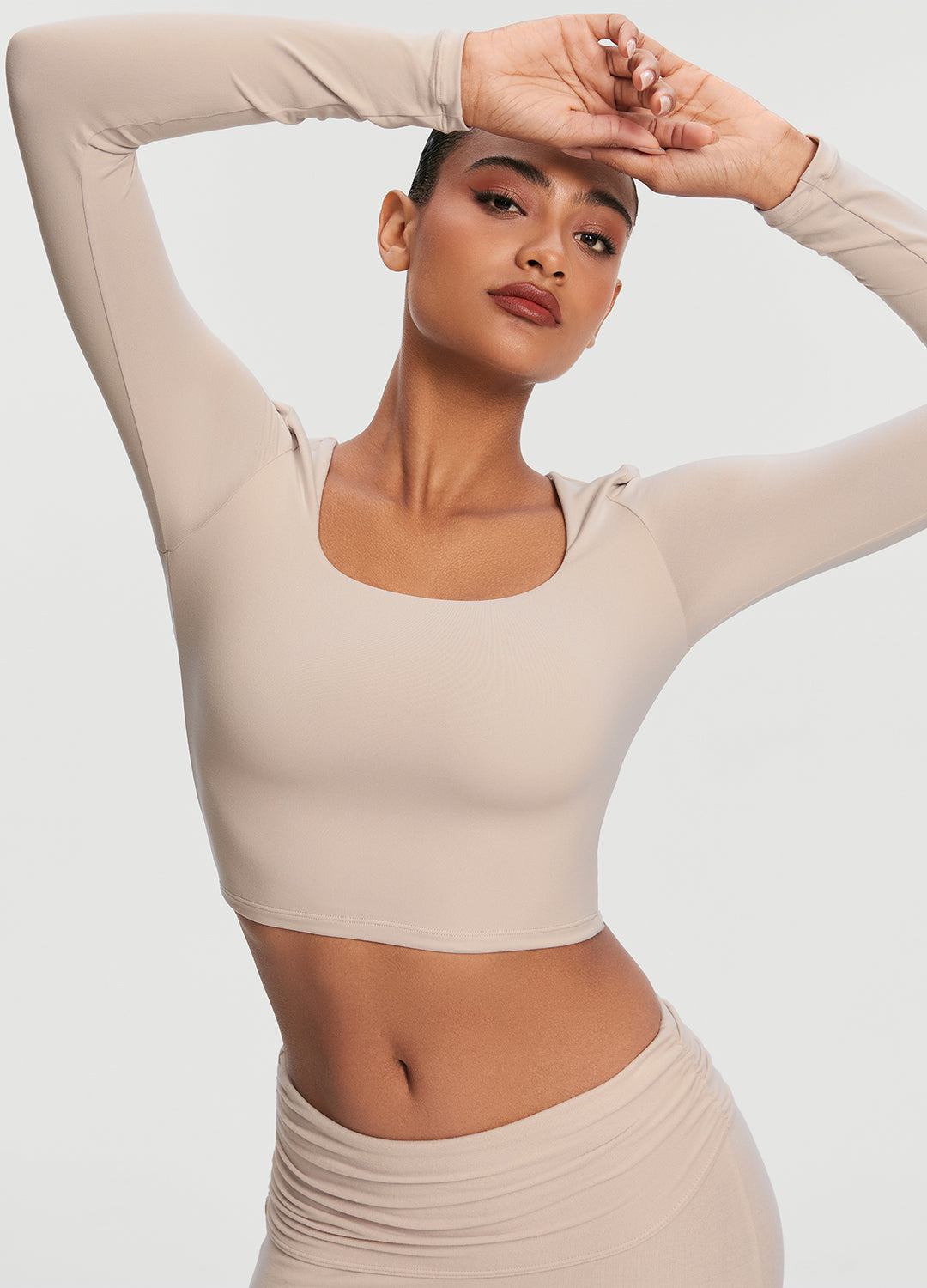 Cropped Round Neck Top | Oat Milk