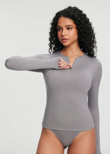 Quarter Zip Long Sleeve Top | Cool Gray
