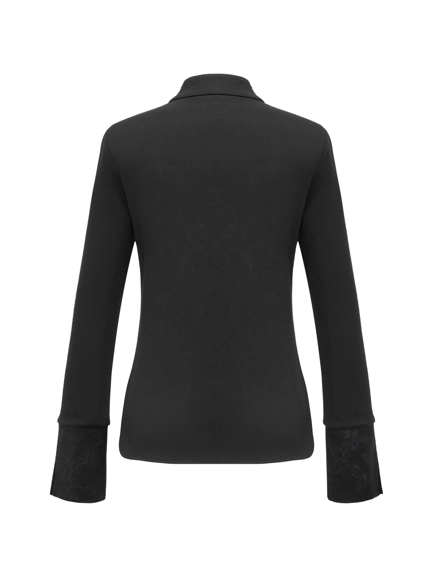 Mandarin Collar Long-Sleeve Top | Black