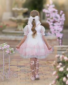 Girl | Laila Embroidered Feather Dress | White x Pink