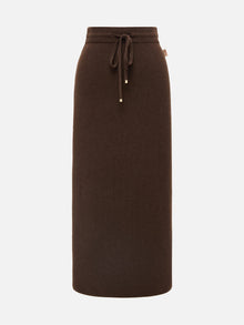 Yak Wool Straight Midi Skirt | Brown