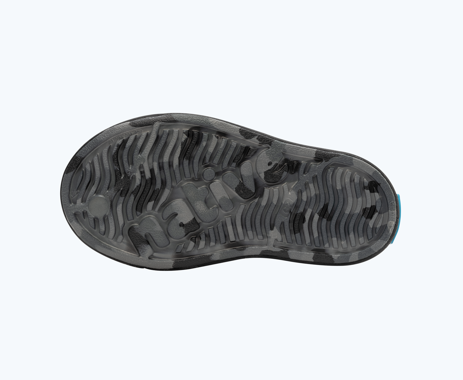 Bottom view of a Native Shoes Kids Jefferson French Terry Kids | Gravity Grey Marble/ Jiffy Black Footwear
