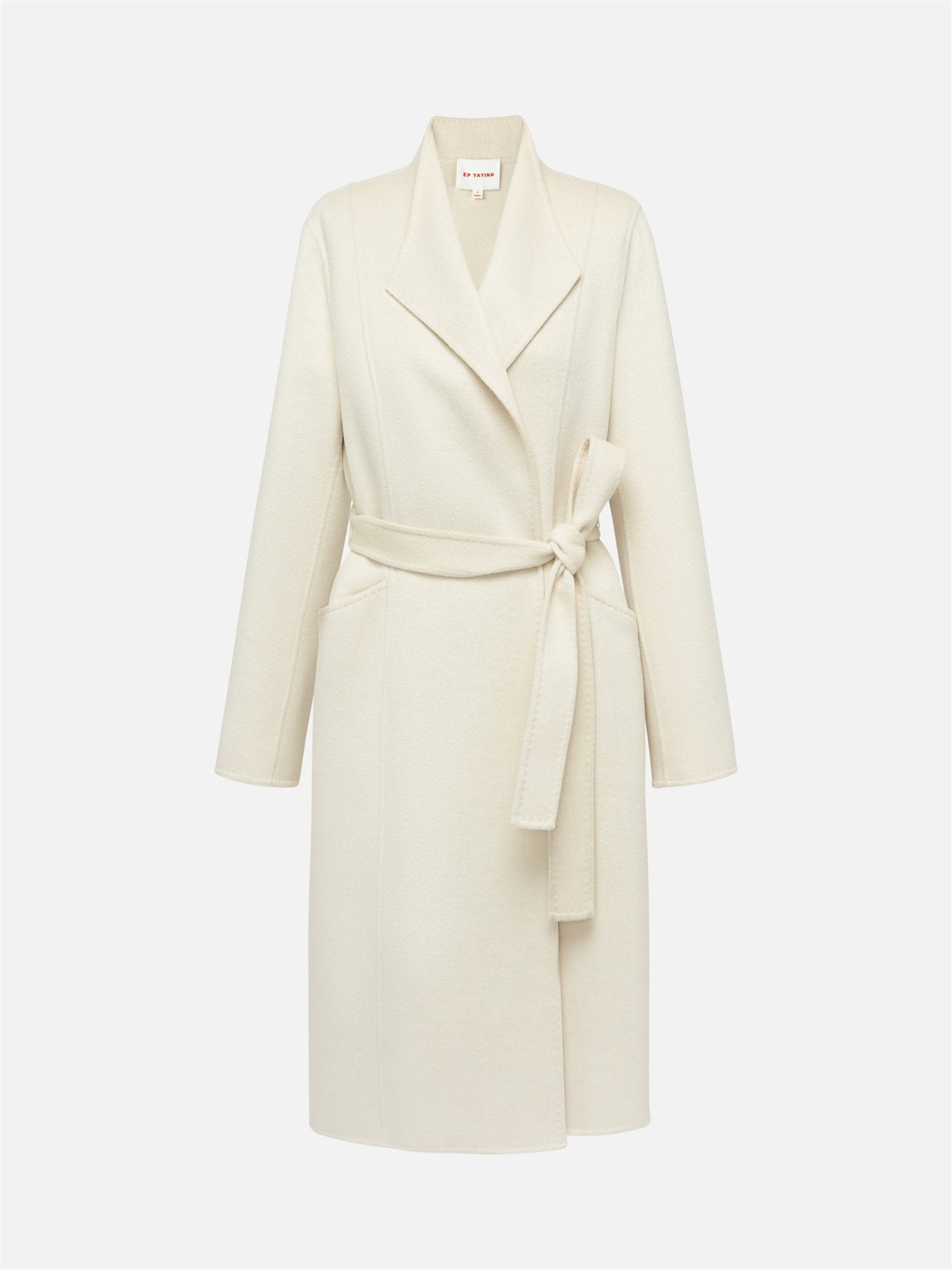 Notched Collar Cashmere Belted Coat | White