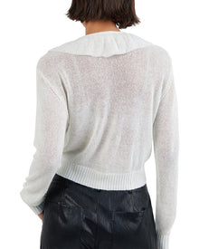 Bella Dahl | Womens | V-Neck Ruffle Wool-Blend Cardigan | White