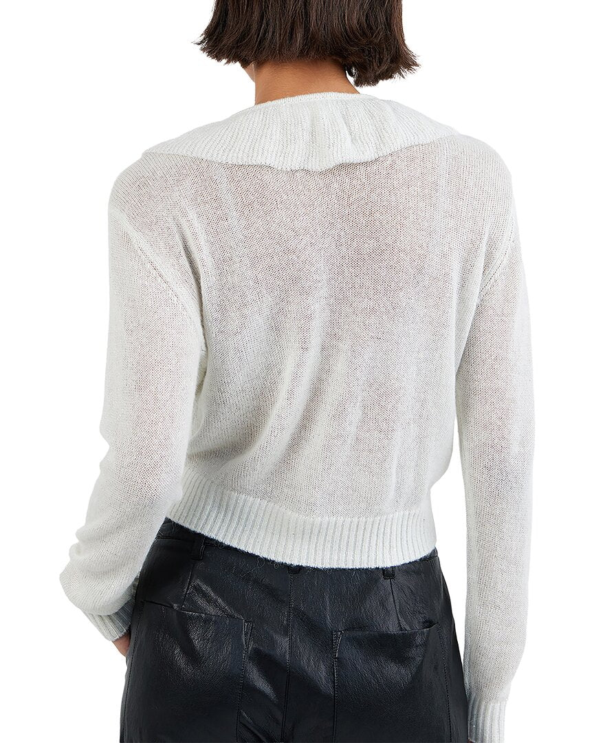 Bella Dahl | Womens | V-Neck Ruffle Wool-Blend Cardigan | White