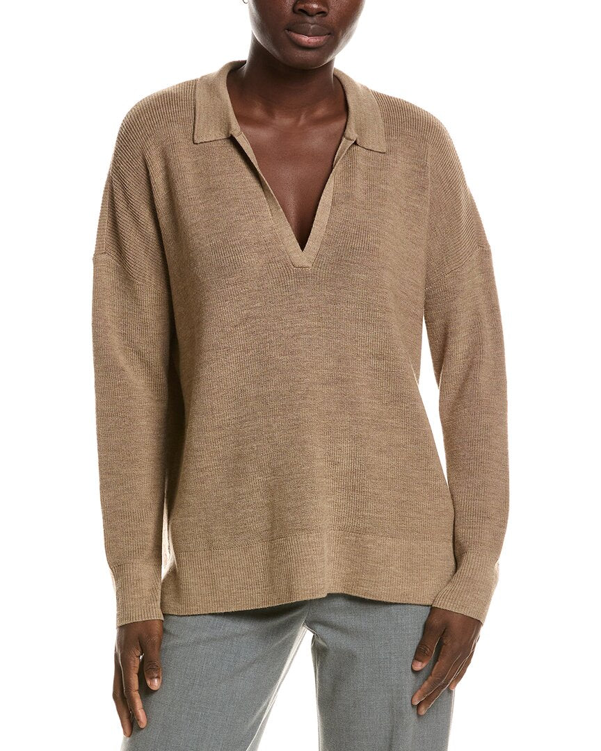EILEEN FISHER | Womens | Classic Henley Wool Sweater | Brown