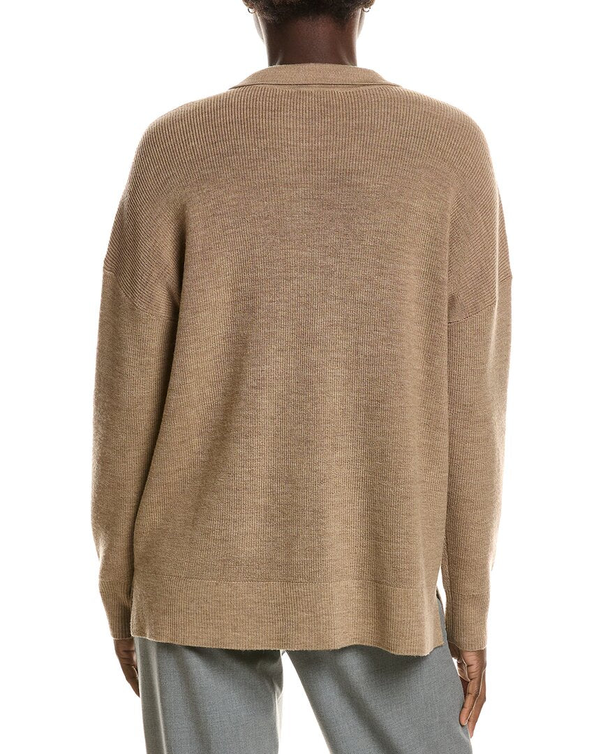 EILEEN FISHER | Womens | Classic Henley Wool Sweater | Brown