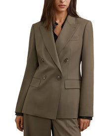 Reiss | Womens | Solene Wool-Blend Double Breasted Suit Blazer | Green