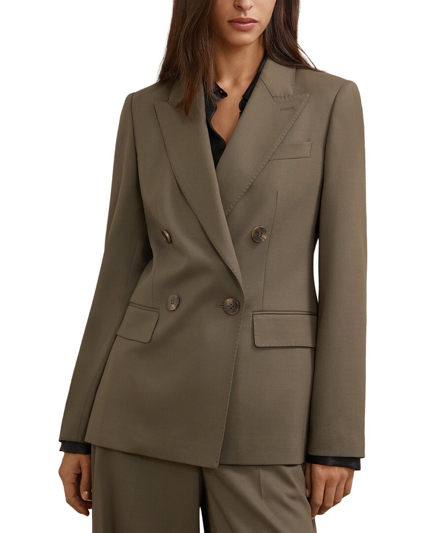Reiss | Womens | Solene Wool-Blend Double Breasted Suit Blazer | Green