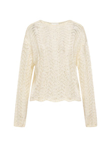 Sequin Embroidery Designer Cropped Knit Top | White