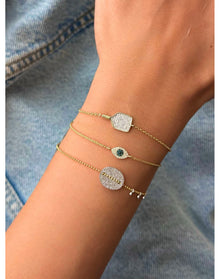 14k Yellow Gold Pave Button Bracelet | 14K Two Tone Gold