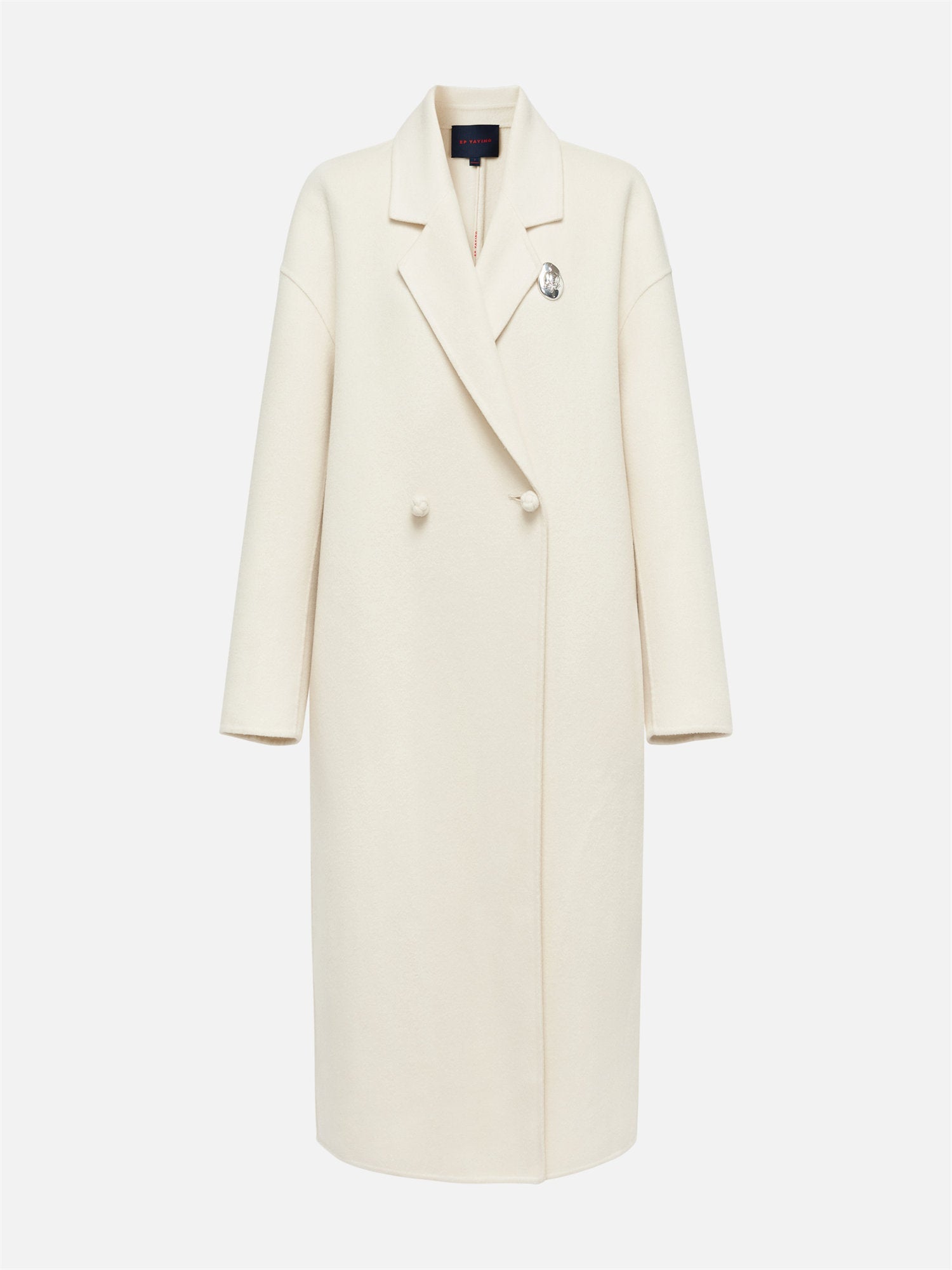 Notched Collar Cashmere Double-Breasted Coat | White