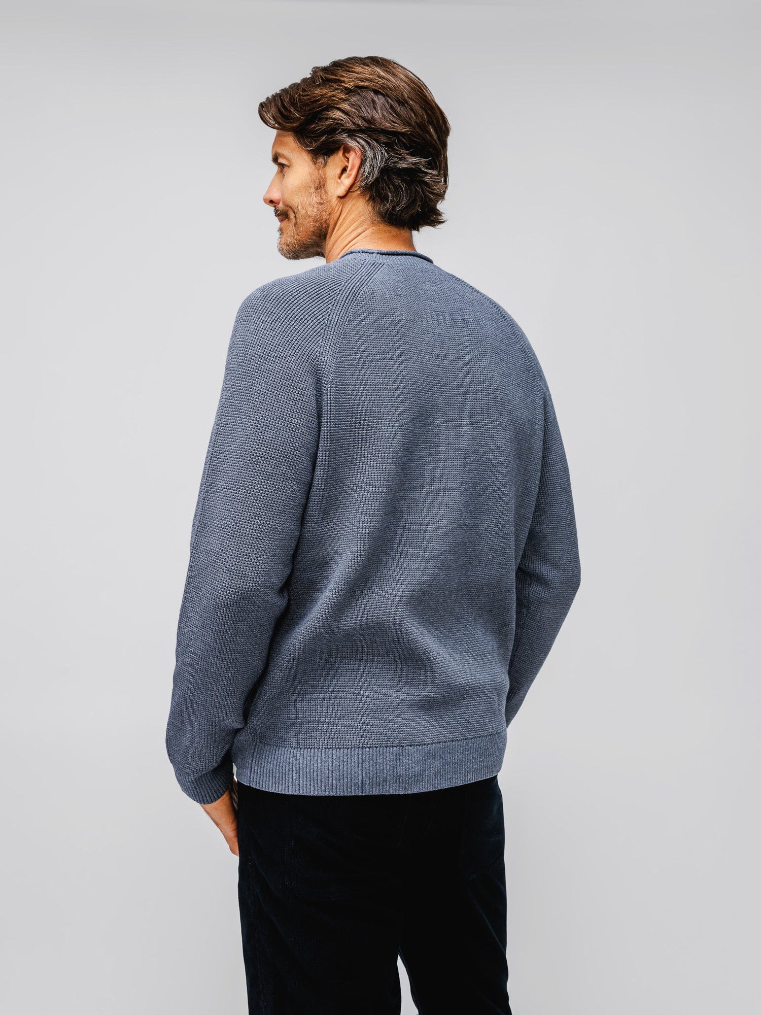 Men's Atlas Waffle Roll Neck Sweater - Indigo Heather