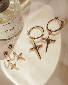 Pave Mini Cross Hoops | Gold