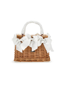 Girls | Wicker Bag With Satin Bows | Cream