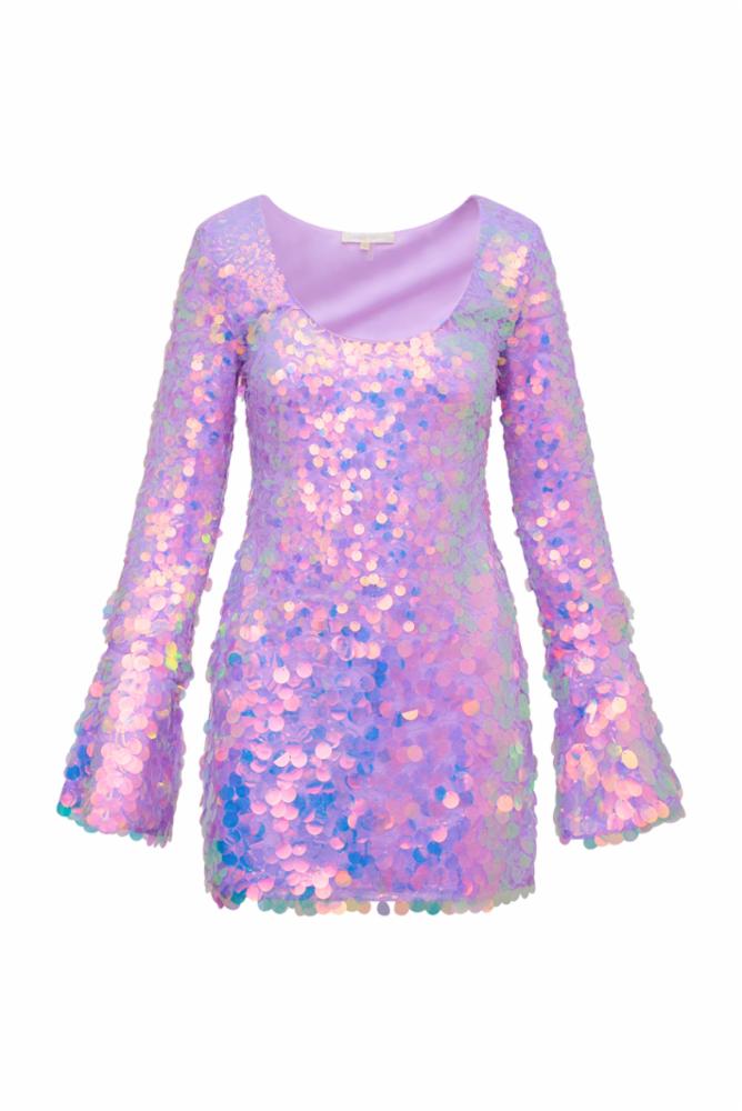 Risbo Iridescent Mini Party Dress | Lilac