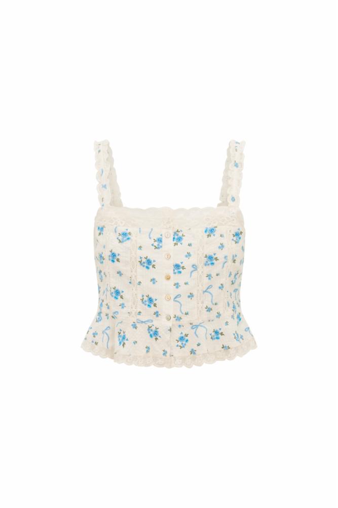 Vietta Cotton Rose & Bow Top | Aegean Blue