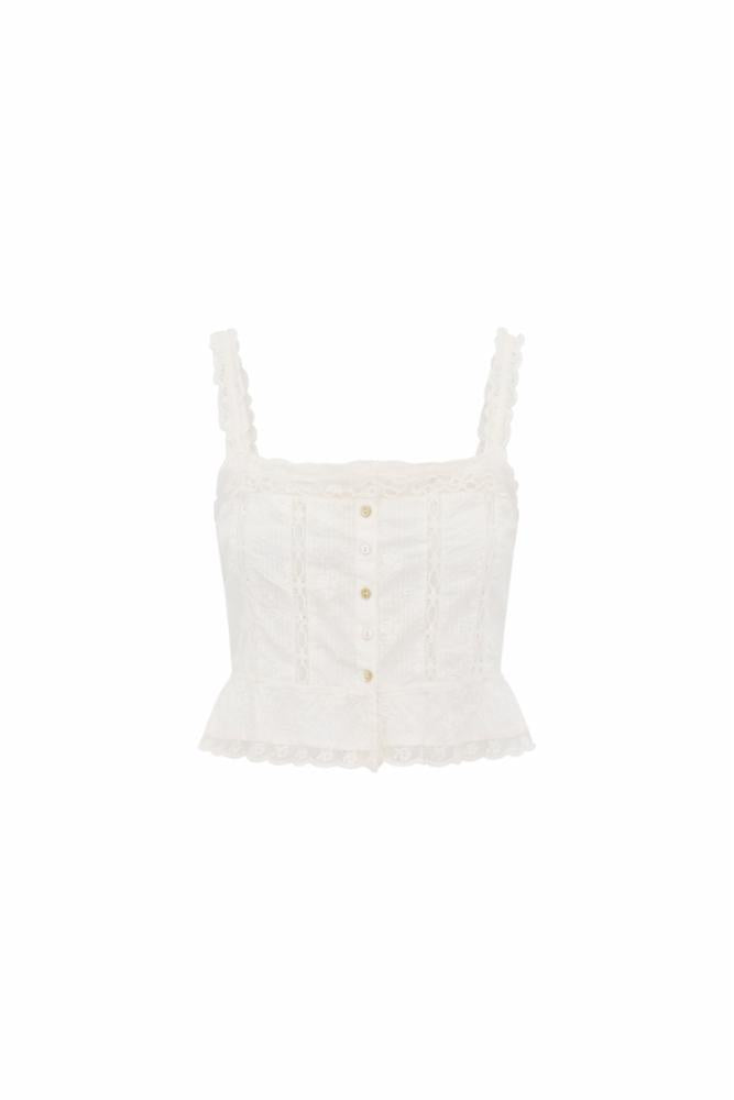 Vietta Cotton Rose & Bow Top | White