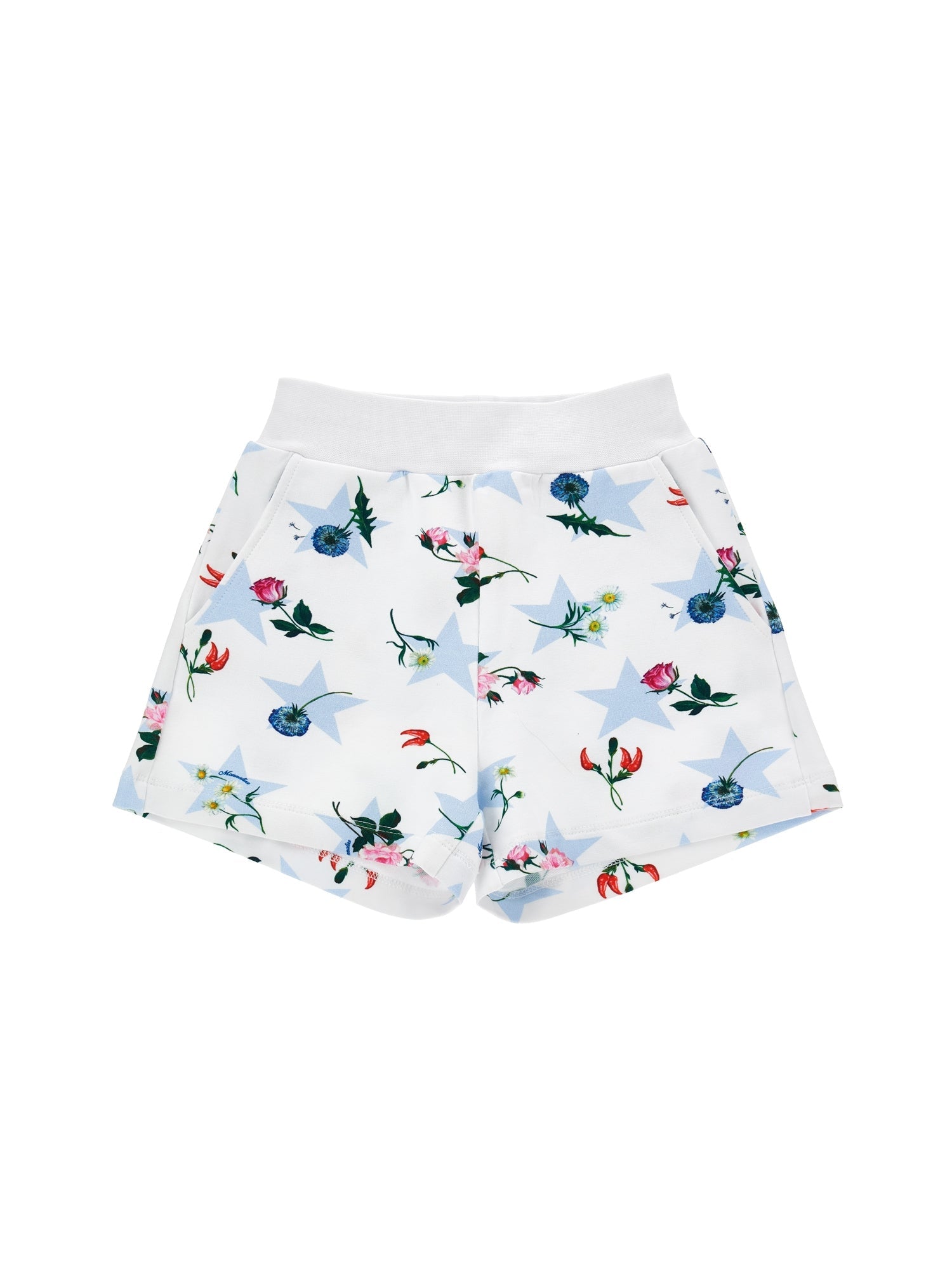 Girls | Fleece Shorts With A Star Print | White/Sky Blue