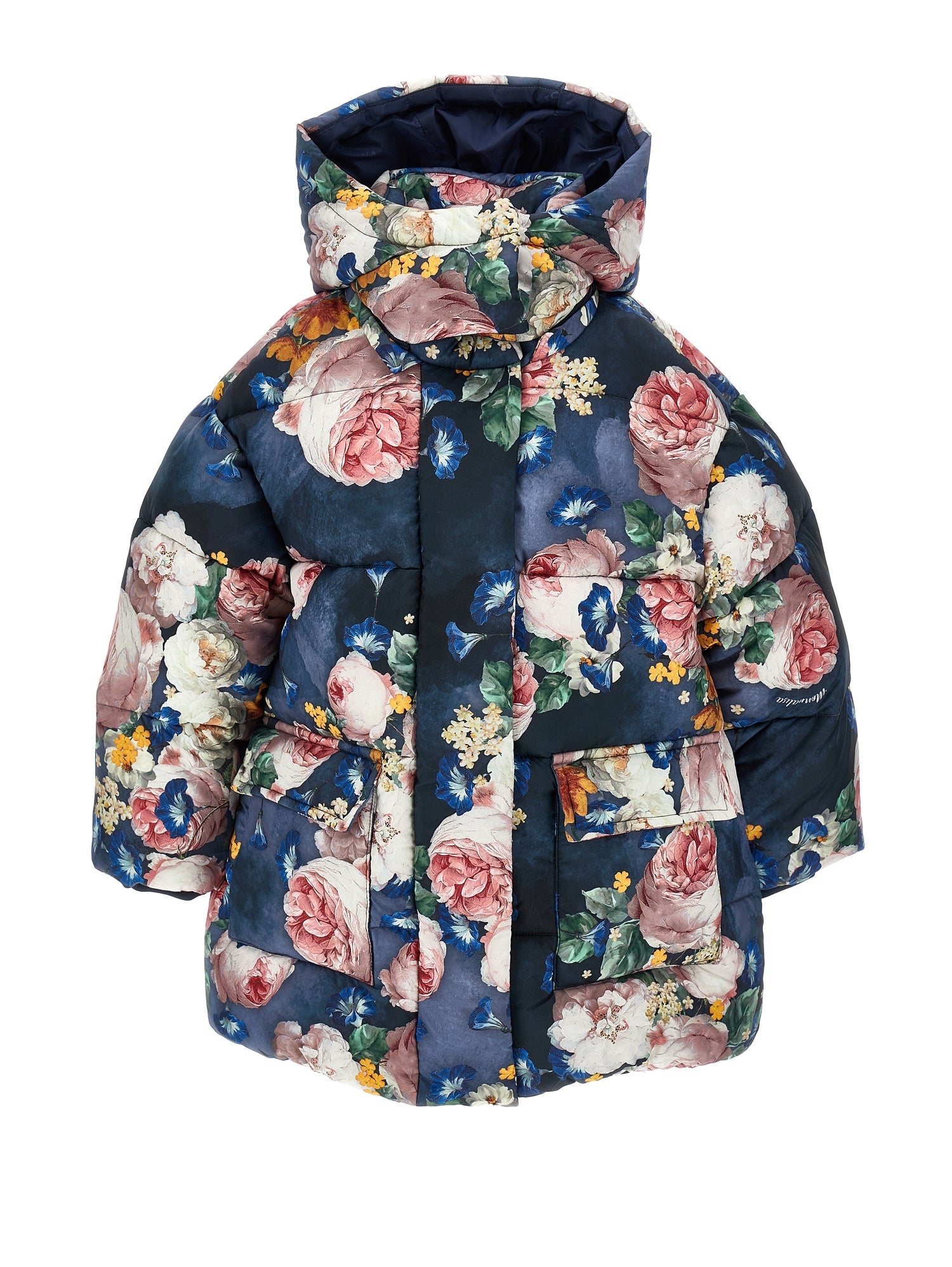 Girls | Baroque Rose Padded Jacket | Blue/Multicolor